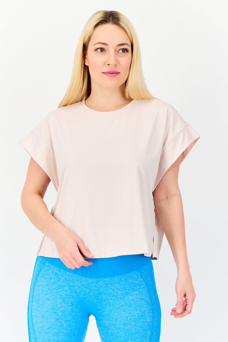 Adidas تي شيرت رياضي نسائي قصير الأكمام في الهواء الطلق، وردي - Image 1