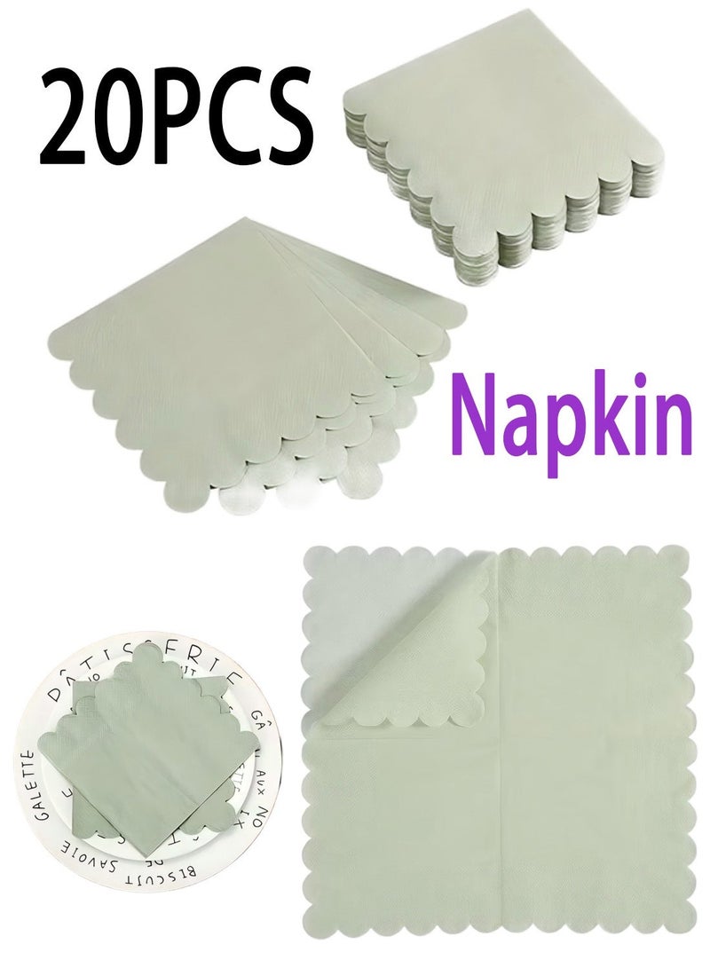 20 Count Paper Towels for Party, Disposable Napkins 2-Ply Scalloped Edge Dessert Napkins (10x10 Inch, Green) Beverage Dessert Napkin Paper for Weddings,Dinner, Birthday Parties, Bridal Showers, events - Image 1