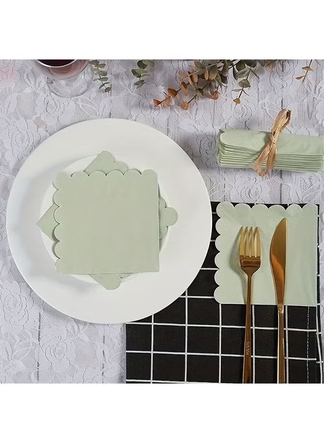 20 Count Paper Towels for Party, Disposable Napkins 2-Ply Scalloped Edge Dessert Napkins (10x10 Inch, Green) Beverage Dessert Napkin Paper for Weddings,Dinner, Birthday Parties, Bridal Showers, events - Image 4