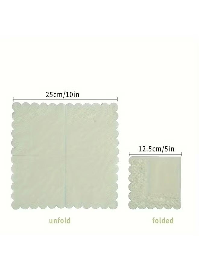20 Count Paper Towels for Party, Disposable Napkins 2-Ply Scalloped Edge Dessert Napkins (10x10 Inch, Green) Beverage Dessert Napkin Paper for Weddings,Dinner, Birthday Parties, Bridal Showers, events - Image 2