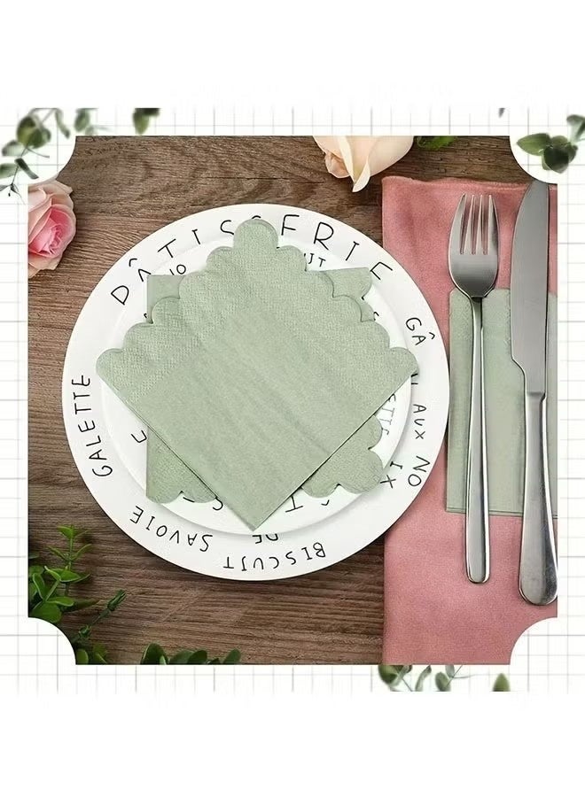 20 Count Paper Towels for Party, Disposable Napkins 2-Ply Scalloped Edge Dessert Napkins (10x10 Inch, Green) Beverage Dessert Napkin Paper for Weddings,Dinner, Birthday Parties, Bridal Showers, events - Image 5