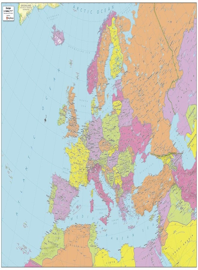 MapSherpa خريطة جدارية سياسية لأوروبا من ماب شيربا - ملصق 36 × 24 بوصة - تغليف أمامي - Image 1