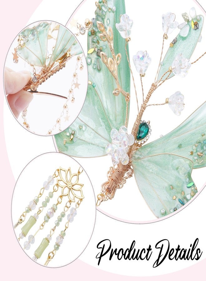 FRESHME Butterfly Hair Clip for Women - 1 Pc Green Fairy Hair Accessories with Tassel Butterfly Wings Elf Claw Clips Elven Hair Clamps for Photoshoot Prom Renfaire Fantasy Costume Cosplay - Image 3