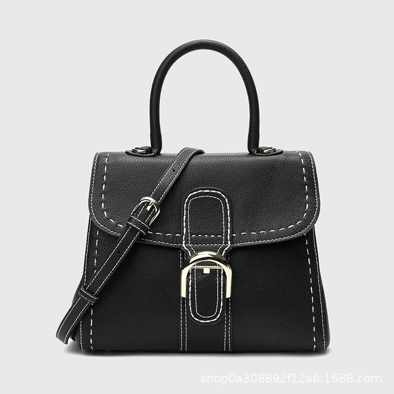 Simple Horseshoe Buckle Handbag, Fashionable And Versatile Single Shoulder Crossbody Lock Buckle Bag, First Layer Cowhide Women'S Bag - Image 3