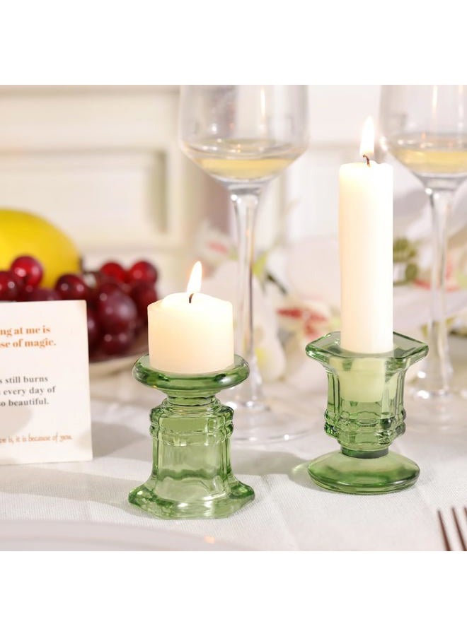 Lanttu 12 Pcs Green Candlestick Holders Bulk, Glass Candle Holders Set,Crystal Taper Candle Holder for Wedding, Table Centerpiece, Home Decoration - Image 5