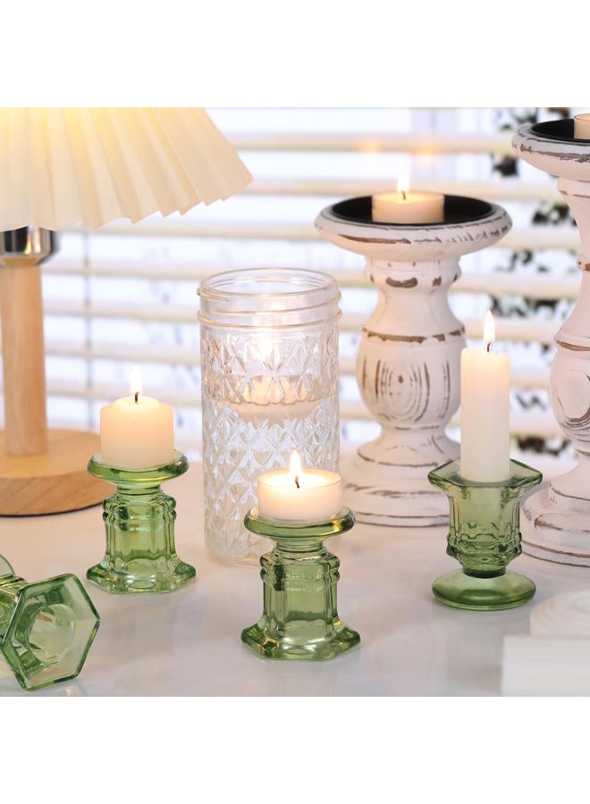Lanttu 12 Pcs Green Candlestick Holders Bulk, Glass Candle Holders Set,Crystal Taper Candle Holder for Wedding, Table Centerpiece, Home Decoration - Image 2