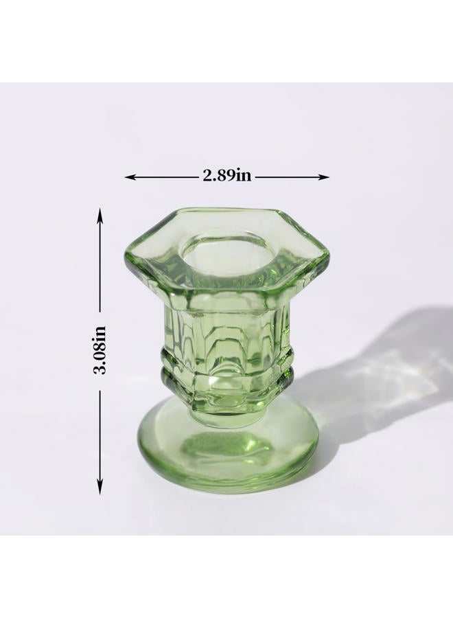 Lanttu 12 Pcs Green Candlestick Holders Bulk, Glass Candle Holders Set,Crystal Taper Candle Holder for Wedding, Table Centerpiece, Home Decoration - Image 3