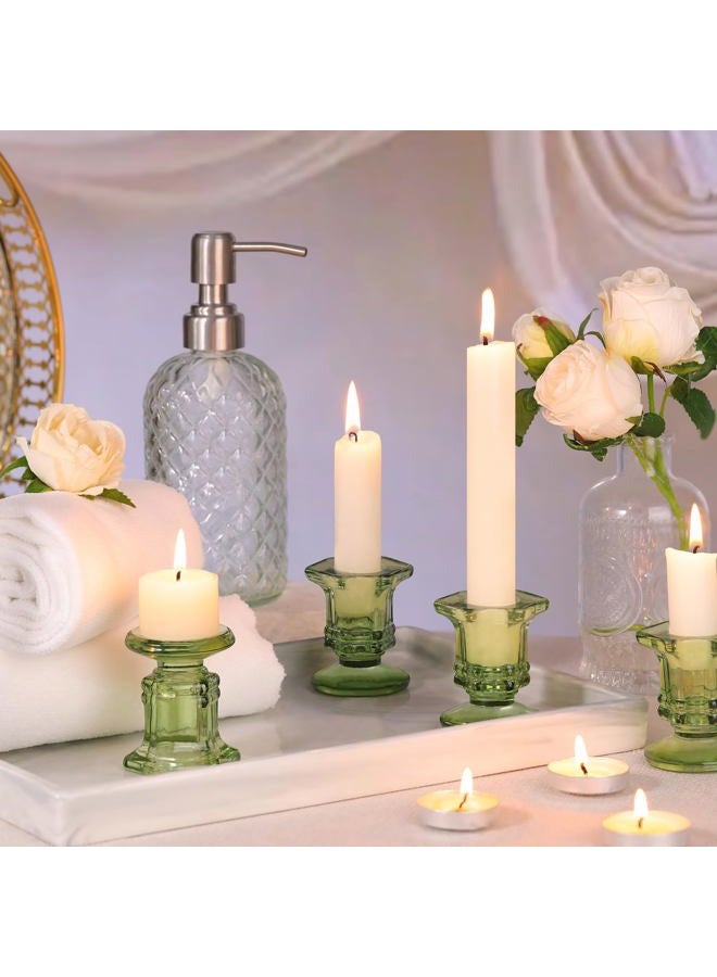 Lanttu 12 Pcs Green Candlestick Holders Bulk, Glass Candle Holders Set,Crystal Taper Candle Holder for Wedding, Table Centerpiece, Home Decoration - Image 4
