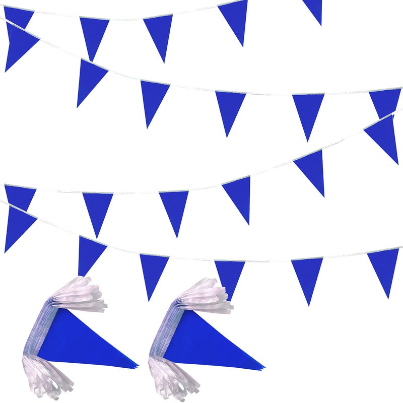 LyButty 100 Feet Blue Pennant Banners Flags String Hanging Triangle Bunting FlagsParty Decorations for Grand OpeningKids BirthdayCarnival60 PCS