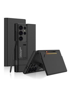 Aookay for Samsung Galaxy S25 Ultra Flip Wallet Case, PU Leather Magnetic Flip Kickstand Cover with Card Holder Slot, Anti-Shock Magnetic Buckle All-Around Protective (Carbon Fiber Black)  - Image 1