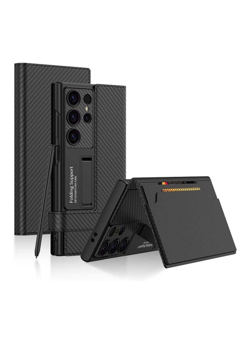 Aookay for Samsung Galaxy S25 Ultra Flip Wallet Case, PU Leather Magnetic Flip Kickstand Cover with Card Holder Slot, Anti-Shock Magnetic Buckle All-Around Protective (Carbon Fiber Black)  - Image 1