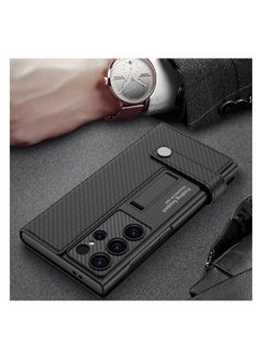 Aookay for Samsung Galaxy S25 Ultra Flip Wallet Case, PU Leather Magnetic Flip Kickstand Cover with Card Holder Slot, Anti-Shock Magnetic Buckle All-Around Protective (Carbon Fiber Black)  - Image 3