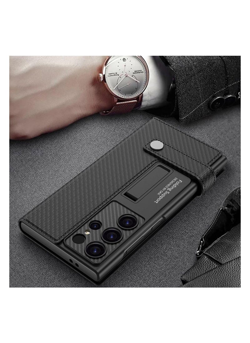 Aookay for Samsung Galaxy S25 Ultra Flip Wallet Case, PU Leather Magnetic Flip Kickstand Cover with Card Holder Slot, Anti-Shock Magnetic Buckle All-Around Protective (Carbon Fiber Black)  - Image 3