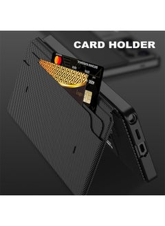Aookay for Samsung Galaxy S25 Ultra Flip Wallet Case, PU Leather Magnetic Flip Kickstand Cover with Card Holder Slot, Anti-Shock Magnetic Buckle All-Around Protective (Carbon Fiber Black)  - Image 2
