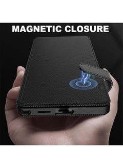 Aookay for Samsung Galaxy S25 Ultra Flip Wallet Case, PU Leather Magnetic Flip Kickstand Cover with Card Holder Slot, Anti-Shock Magnetic Buckle All-Around Protective (Carbon Fiber Black)  - Image 5
