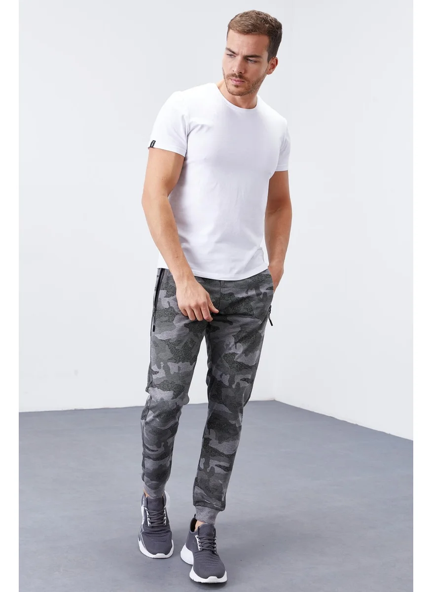 تومي لايف Gray Melange Men's Camouflage Patterned Slim Cut Jogger Tracksuit Bottom-84754