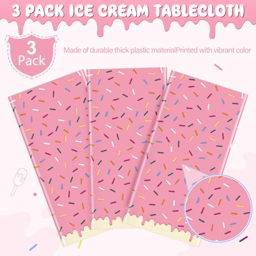 Hallswl 3Pcs Sprinkle Donut Tablecloth, Pink Ice Cream Table Cloth Disposable Plastic Rectangle Table Covers for Baby Girl Sweet One Birthday Donut Grow Up Donut Themed Party Decorations, 54 X 108 Inch - Image 4