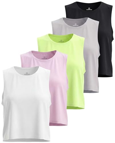 REALESSENTIALS Real Essentials 5 Pack Womens Dry Fit Crop Summer Tank Top  Gym Yoga Workout Sports Tee Available in Plus Size Set 5 M - Image 1