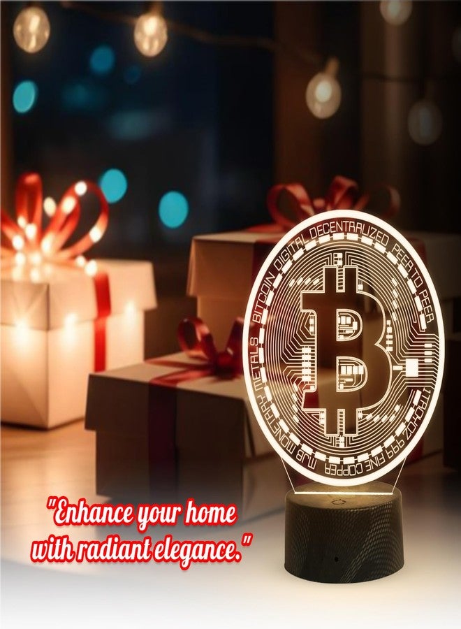 GIFTMEBAZAR مصباح طاولة LED ثلاثي الأبعاد بتصميم شعار بيتكوين، يعمل بمنفذ USB، مزود بإضاءة بيضاء دافئة وزر تشغيل/إيقاف يعمل باللمس | مصباح ليلي لغرفة النوم | هدية مثالية لمحبي العملات الرقمية - Image 3