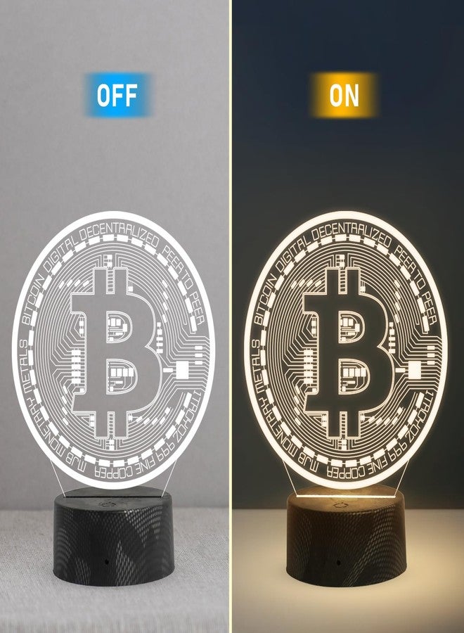 GIFTMEBAZAR مصباح طاولة LED ثلاثي الأبعاد بتصميم شعار بيتكوين، يعمل بمنفذ USB، مزود بإضاءة بيضاء دافئة وزر تشغيل/إيقاف يعمل باللمس | مصباح ليلي لغرفة النوم | هدية مثالية لمحبي العملات الرقمية - Image 2