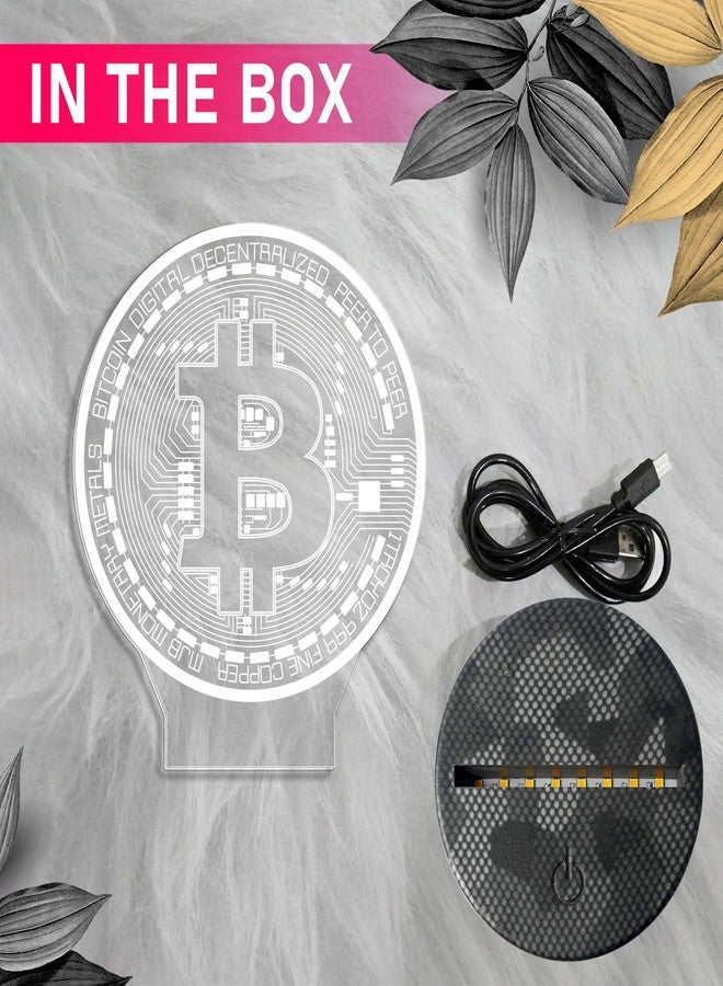 GIFTMEBAZAR مصباح طاولة LED ثلاثي الأبعاد بتصميم شعار بيتكوين، يعمل بمنفذ USB، مزود بإضاءة بيضاء دافئة وزر تشغيل/إيقاف يعمل باللمس | مصباح ليلي لغرفة النوم | هدية مثالية لمحبي العملات الرقمية - Image 5