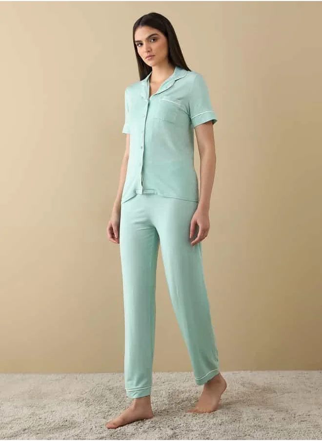 فاف Notch Collar Shirt and Pyjama Set