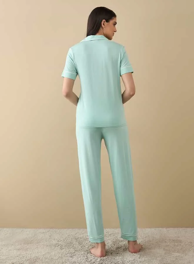 Splash FAV Notch Collar Shirt and Pyjama Set