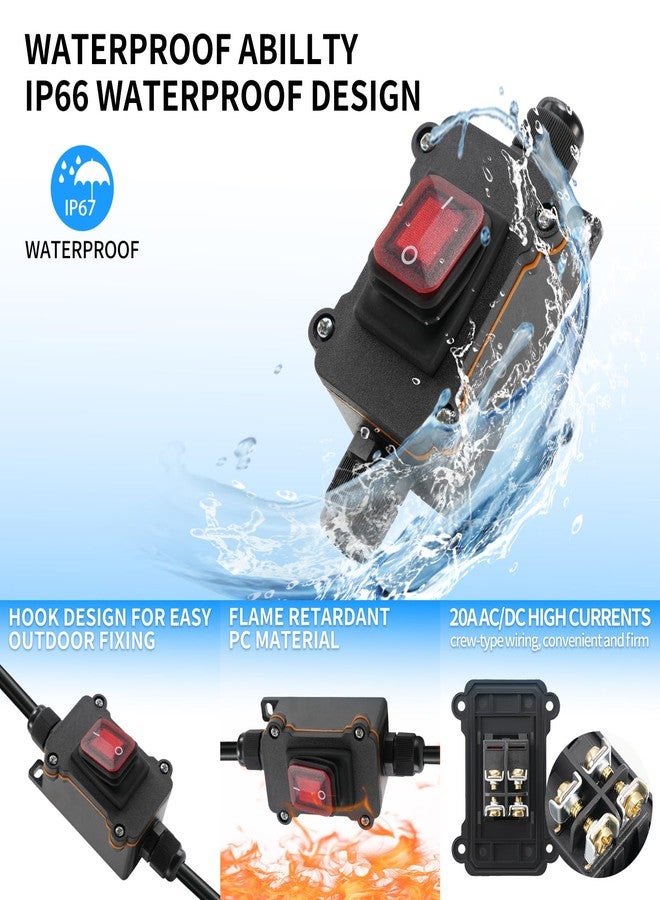 Tevacohn Waterproof Inline Switch, On-Off Rocker with Red Indicator Light (AC/DC Universal Switch) - Image 3