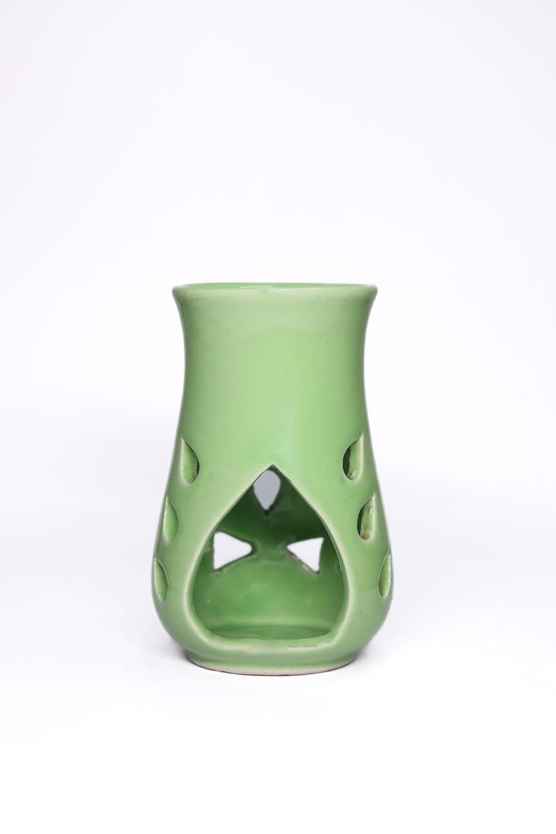 Plavam Ceramic Clay Candle Aroma Diffuser Tripod Diya Diffuser Tealight Aroma Oil Burner and Warmer Lamp for Gifting Home Fragrance Aromatherapy Home Decor Green - Image 4