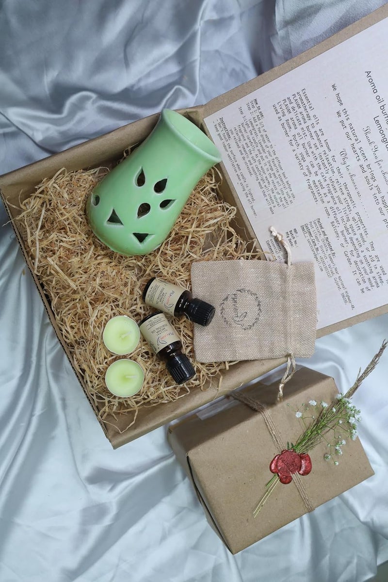 Plavam Ceramic Clay Candle Aroma Diffuser Tripod Diya Diffuser Tealight Aroma Oil Burner and Warmer Lamp for Gifting Home Fragrance Aromatherapy Home Decor Green - Image 2