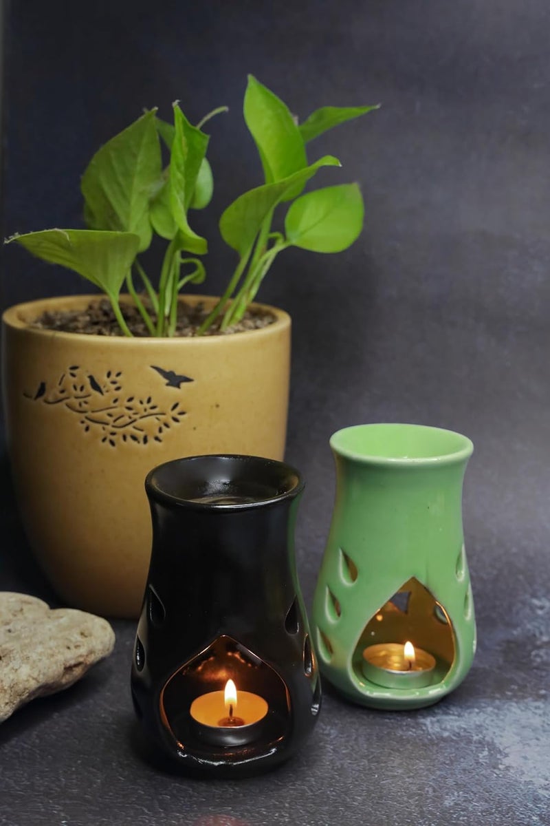 Plavam Ceramic Clay Candle Aroma Diffuser Tripod Diya Diffuser Tealight Aroma Oil Burner and Warmer Lamp for Gifting Home Fragrance Aromatherapy Home Decor Green - Image 5