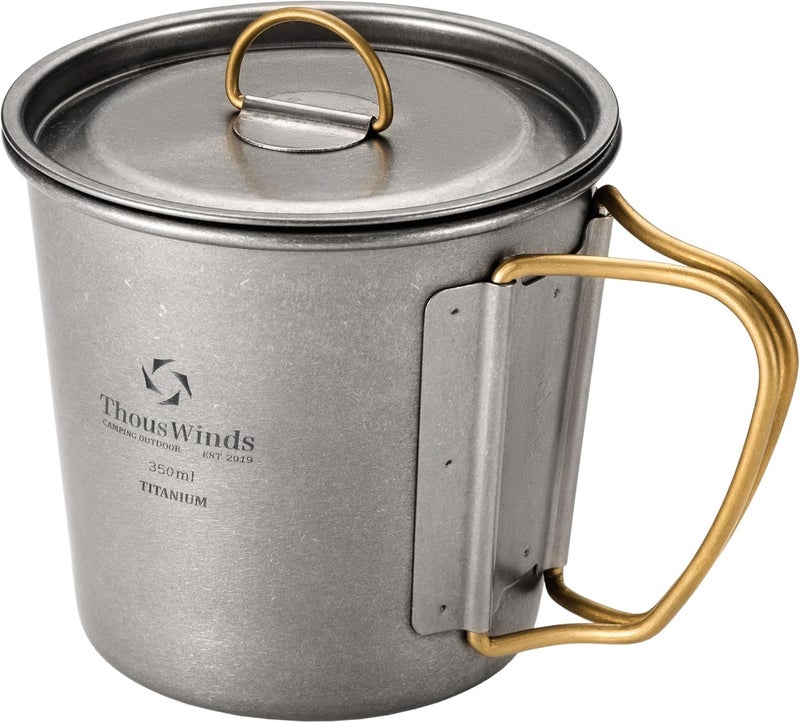 Thous Winds Titanium Mug, 350ml Camping Cup with Lid, Outdoor Titanium Lightweight Coffee Mug for Hiking Backpacking Camping - Image 1