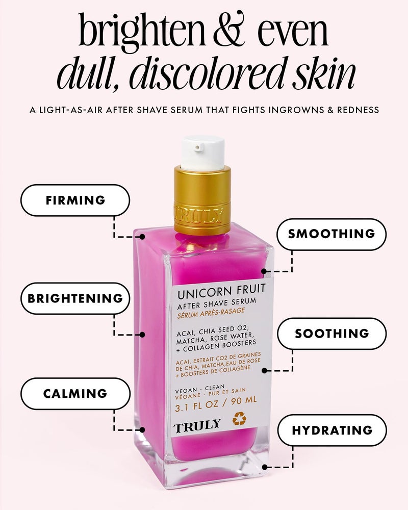 Truly Beauty Unicorn Fruit After Shave Serum | Rejuvenating Ingrown Hair Treatment & Redness Relief | Acai, Matcha & Rose Water | Hydrates, Soothes, & Smooths Skin | Cotton Candy Scent (3.1 fl oz) - Image 2