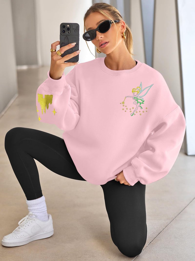 MAXIMGR Magic Kingdom Sweatshirt Women Embroidered Princess Sweater Cute Fairy Shirt Family Vacation Castle Graphic Top - Image 5