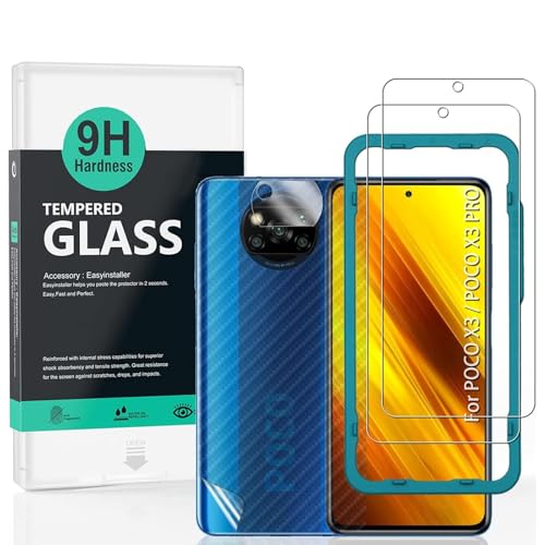 Ibywind Screen Protector For Xiaomi Poco X3/X3 Pro,with 2Pcs Tempered Glass,1Pc Camera Lens Protector,1Pc Backing Carbon Fiber Film [Fingerprint Reader,Easy to install] - Image 1