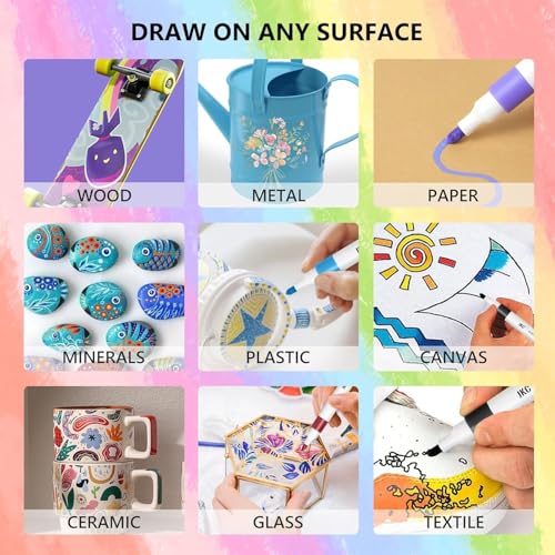 HOME ELEMENTS Acrylic Paint Markers Medium Set 24 Colors Non Toxic Acrylic Paint Multi-Surface Art Supplies Marker for Mandala Art Doodling Drawing Sketching Rock Canvas Wood Ceramic School Project - Image 2