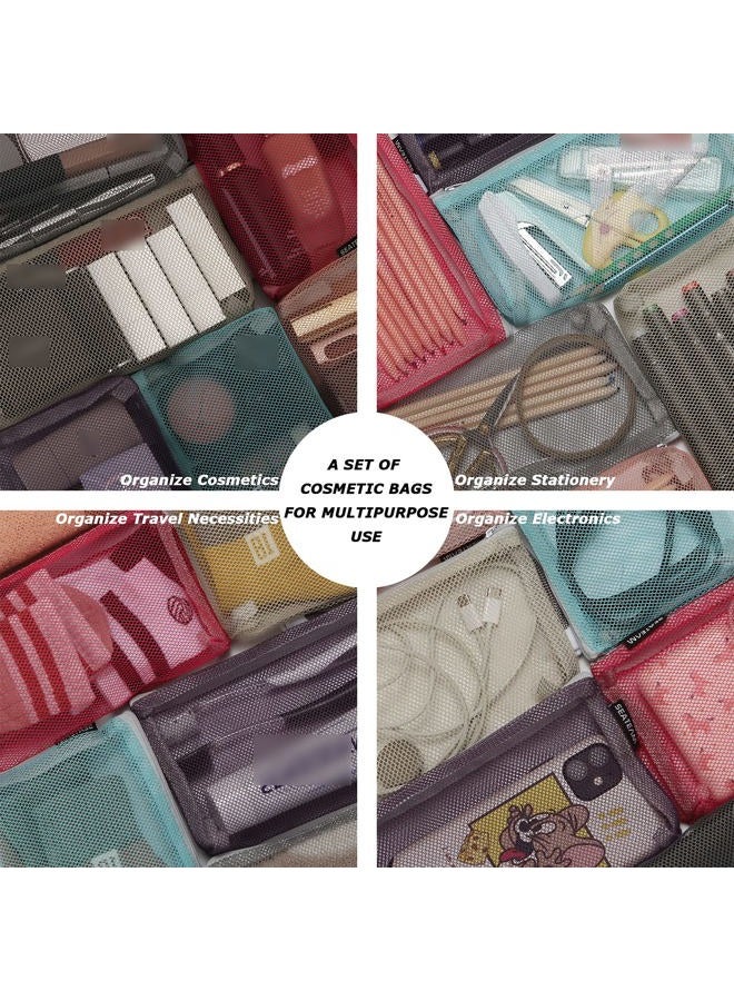 Sea Team 6pcs Multicolored Portable Travel Toiletry Pouch Nylon Mesh Cosmetic Makeup Organizer Bag with Zipper, Colorful - Image 4