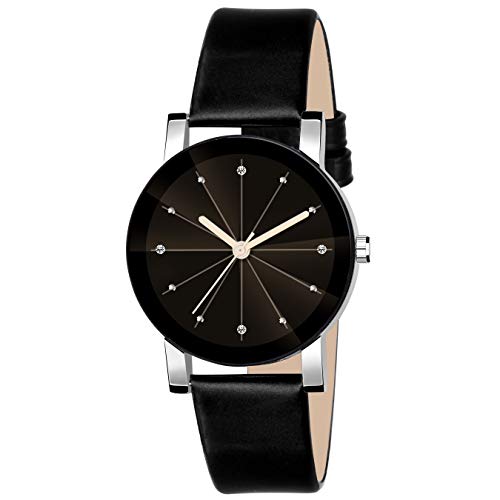 SWADESI STUFF Black Dial Crystal Analog Watch For Women & Girls - Leather - Image 1
