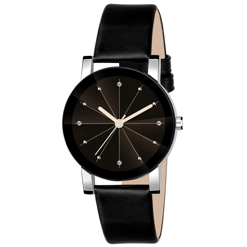 SWADESI STUFF Black Dial Crystal Analog Watch For Women & Girls - Leather - Image 5