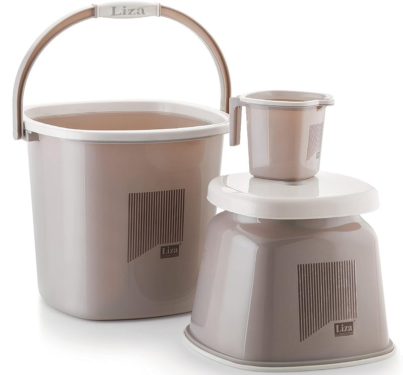 Liza Opera 3 Jumbo Plastic Bathroom Set 3Pc Bathroom Set, 25 litres Bucket, Batla/Big Stool, 1.5 litres Mug, for Home & Kitchen, Bahtroom Bucket for Bathroom, Bathroom Set (Jumbo Opera 3 - Beige) - Image 1