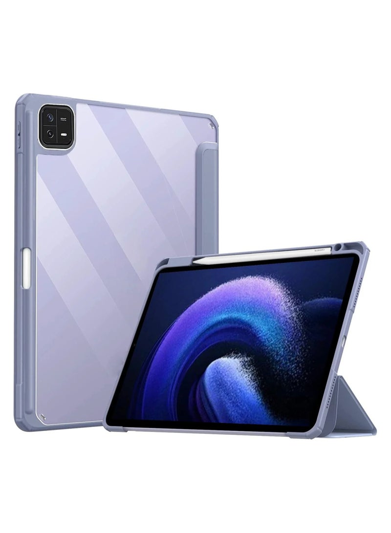 Case For Xiaomi Pad 6/6 Pro 11 Inch Clear Shockproof Back Cover Built-in Pencil Holder Auto Sleep/Wake (Lavender) - Image 1