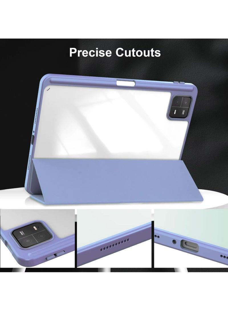 Case For Xiaomi Pad 6/6 Pro 11 Inch Clear Shockproof Back Cover Built-in Pencil Holder Auto Sleep/Wake (Lavender) - Image 2