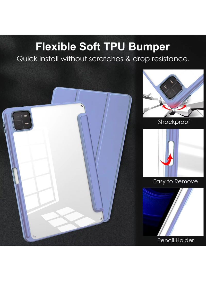 Case For Xiaomi Pad 6/6 Pro 11 Inch Clear Shockproof Back Cover Built-in Pencil Holder Auto Sleep/Wake (Lavender) - Image 5