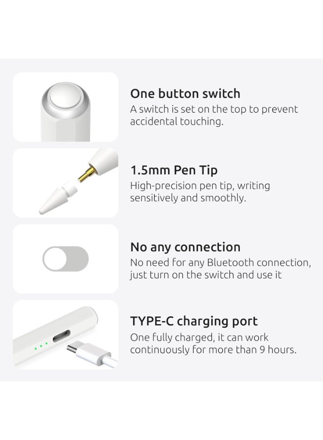 قلم ستايلس نشط متوافق مع Apple iPad (2018–2024)، يدعم Palm Rejection وحساسية الإمالة، قلم رقمي مغناطيسي للكتابة والرسم - Image 4