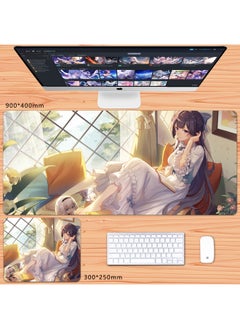 No Overlock Honkai Impact 3 Mouse Pad Extra Large Animation Kiana Dem Lisa Alicia Two-Dimensional Notebook-Color:80x30cm Thickness 3mm-Pattern:Champagne Color Bud Clothes