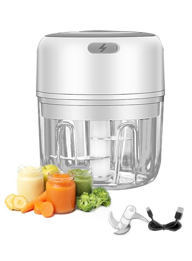 مفرمة لحم كهربائية، مطحنة ثوم، مكبس صغير، مفرمة خضروات، آلة هرس، أدوات مطبخ USB، صانع طعام للأطفال (أبيض) - Image 1