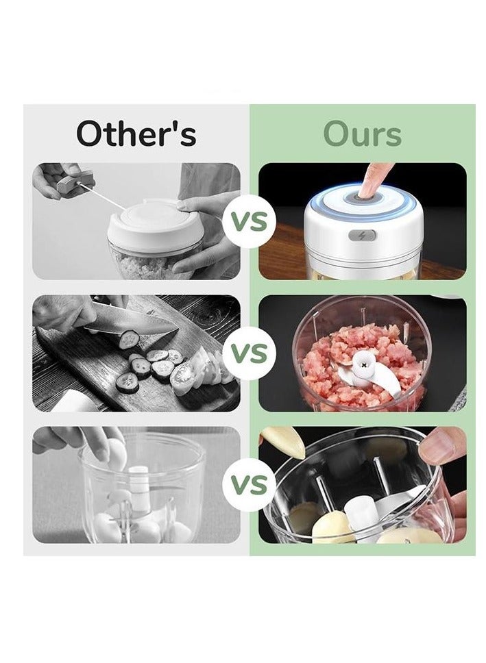 مفرمة لحم كهربائية، مطحنة ثوم، مكبس صغير، مفرمة خضروات، آلة هرس، أدوات مطبخ USB، صانع طعام للأطفال (أبيض) - Image 2