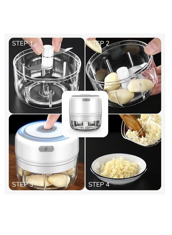 مفرمة لحم كهربائية، مطحنة ثوم، مكبس صغير، مفرمة خضروات، آلة هرس، أدوات مطبخ USB، صانع طعام للأطفال (أبيض) - Image 4