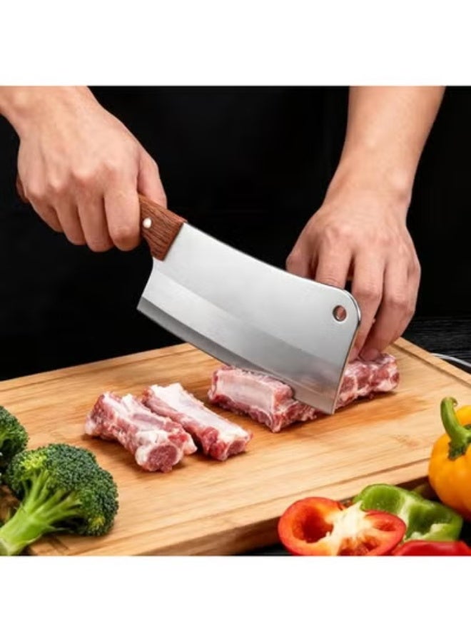 Heavy Duty Professional Cleaver Knife, Stainless Steel Butcher Chopper with Ergonomic Wooden Handle, Precision Tool for Meat Cutting and Bone Chopping. - Image 4