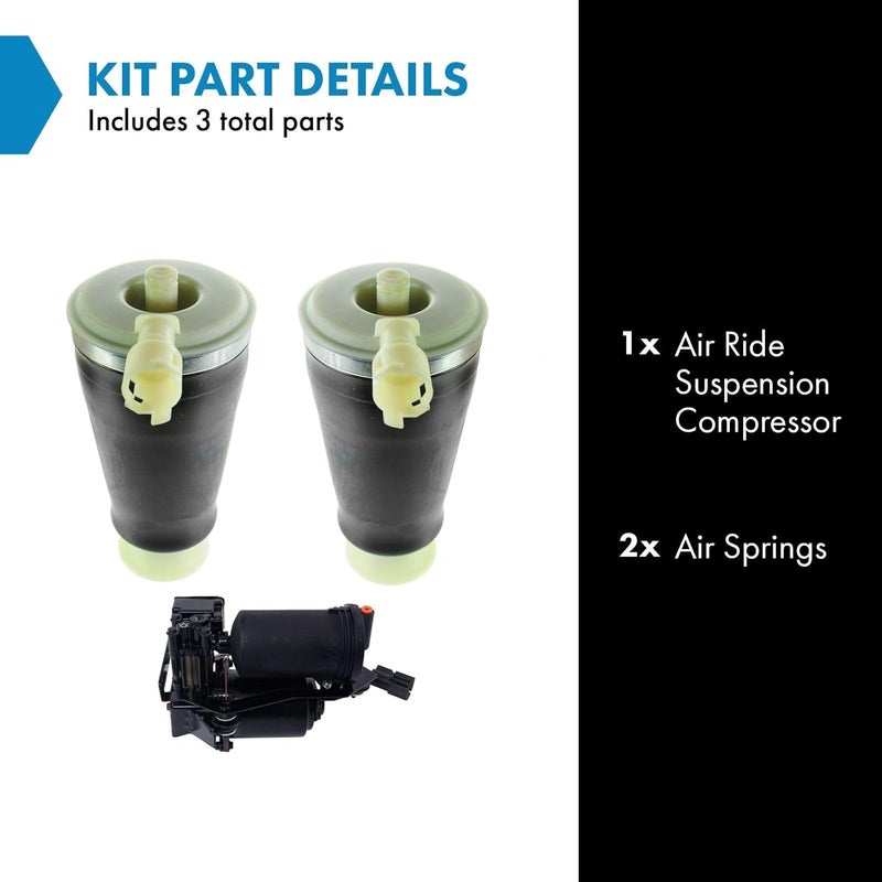 TRQ Rear Air Suspension Spring Bag Compressor Kit Set 3pc for Crown Vic Town Car - Image 2